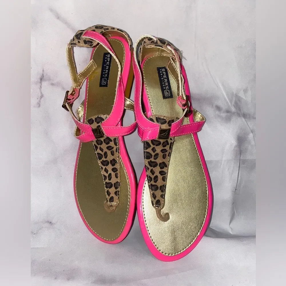 Sperry Little Girls' Leopard Summerlin T-Strap Sandals size 4